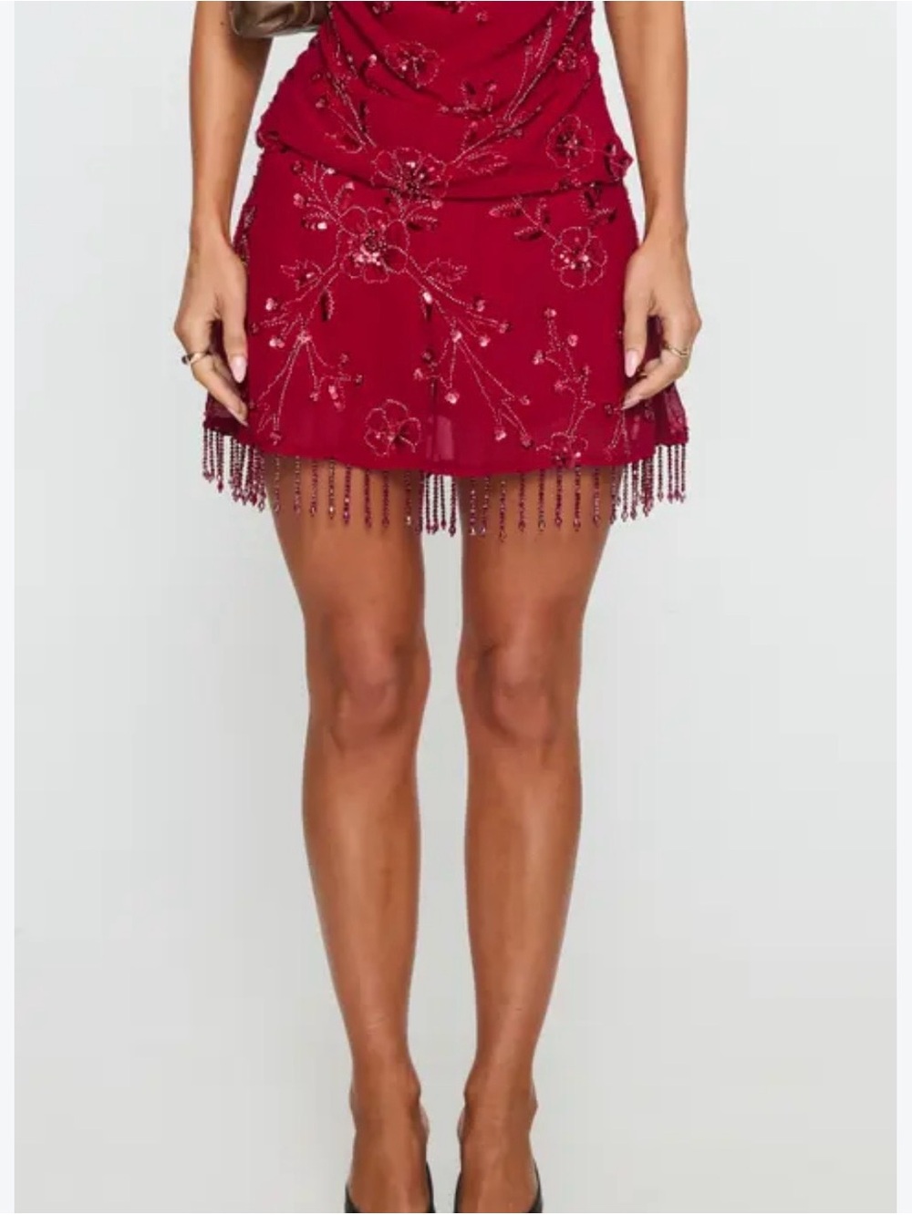 Princess Polly Skirt 4 Red Beaded Fringe Sequin Embroidered Festival Party NWT